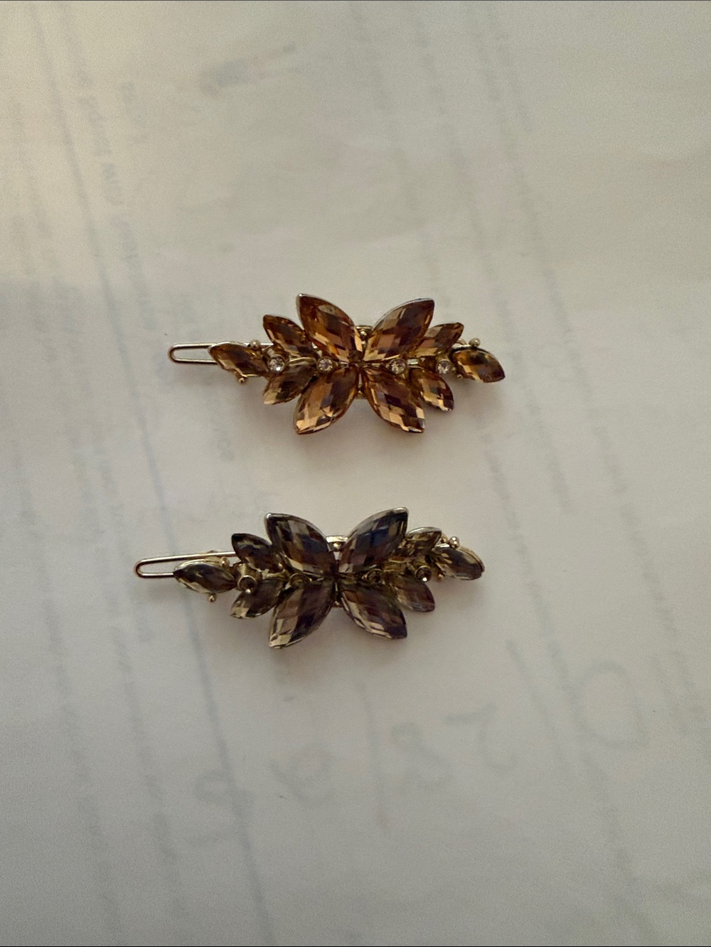Crystal Leaf Decorative Hair Clips - Amber Brown Pair